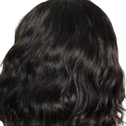 Yoyo Crown short curly bob wig in black with wavy texture viewed from the back