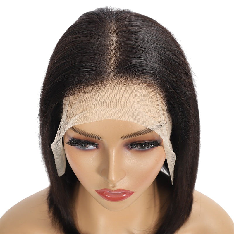 Yoyo Crown straight bob lace front human hair wig with a natural middle part and realistic hairline on a mannequin