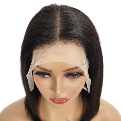 Yoyo Crown straight bob lace front human hair wig with a natural middle part and realistic hairline on a mannequin